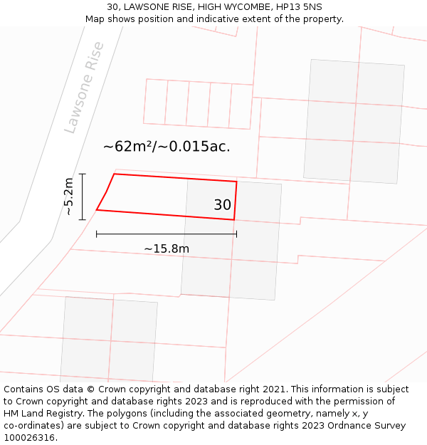30, LAWSONE RISE, HIGH WYCOMBE, HP13 5NS: Plot and title map