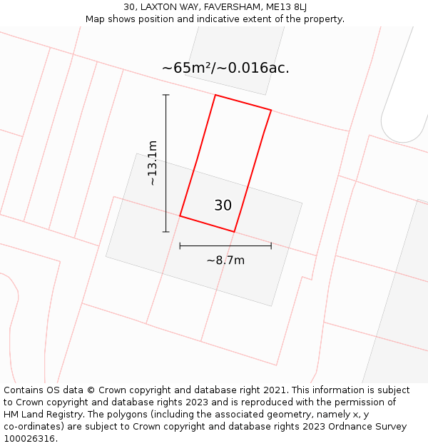 30, LAXTON WAY, FAVERSHAM, ME13 8LJ: Plot and title map