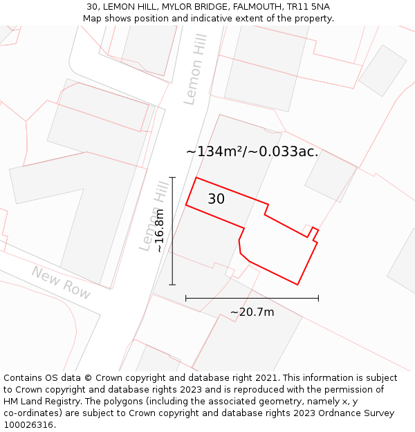 30, LEMON HILL, MYLOR BRIDGE, FALMOUTH, TR11 5NA: Plot and title map
