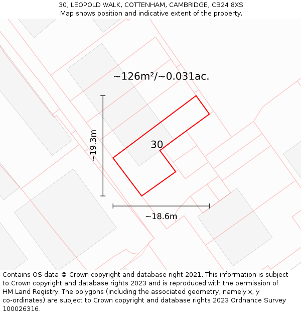 30, LEOPOLD WALK, COTTENHAM, CAMBRIDGE, CB24 8XS: Plot and title map
