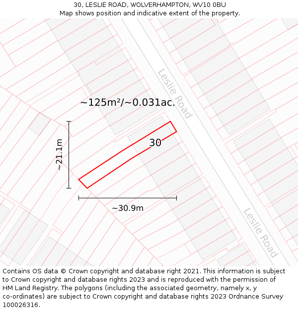 30, LESLIE ROAD, WOLVERHAMPTON, WV10 0BU: Plot and title map