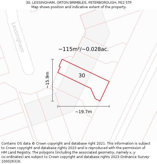 30, LESSINGHAM, ORTON BRIMBLES, PETERBOROUGH, PE2 5TP: Plot and title map