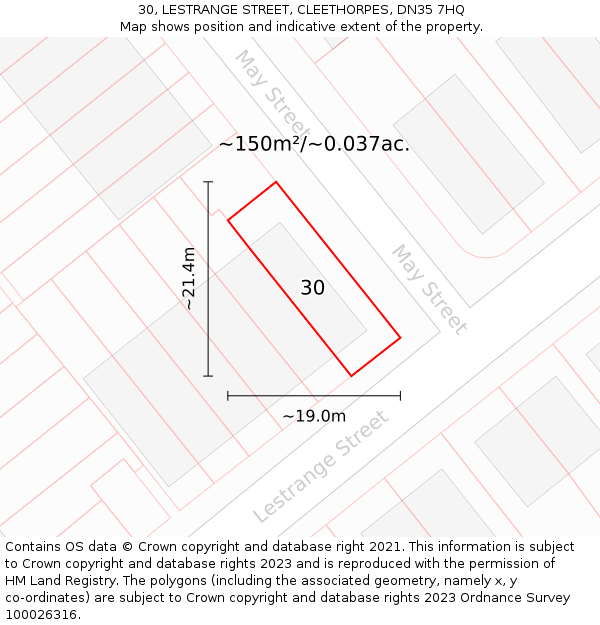 30, LESTRANGE STREET, CLEETHORPES, DN35 7HQ: Plot and title map