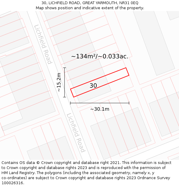 30, LICHFIELD ROAD, GREAT YARMOUTH, NR31 0EQ: Plot and title map