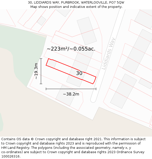 30, LIDDIARDS WAY, PURBROOK, WATERLOOVILLE, PO7 5QW: Plot and title map