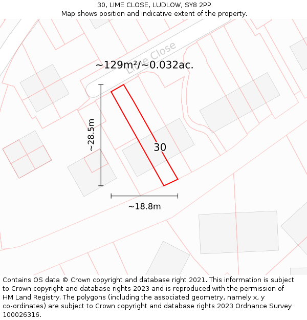30, LIME CLOSE, LUDLOW, SY8 2PP: Plot and title map