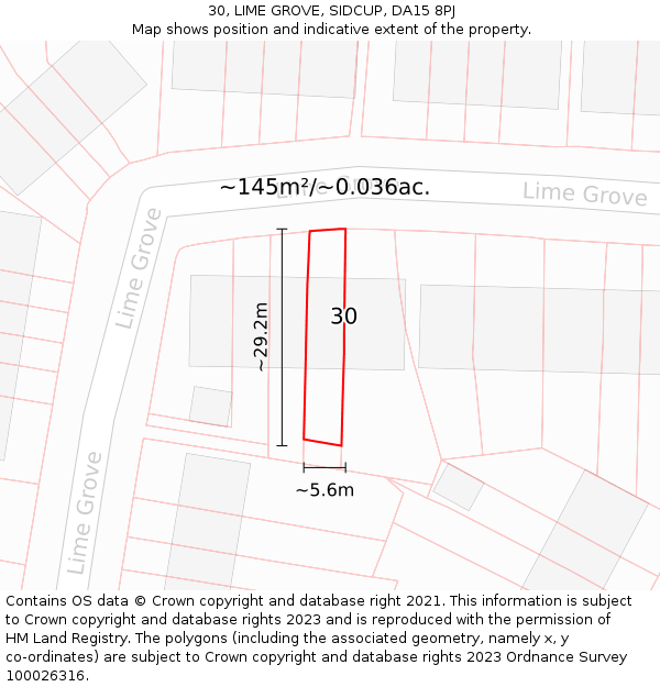 30, LIME GROVE, SIDCUP, DA15 8PJ: Plot and title map