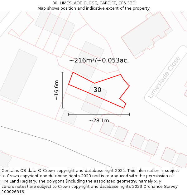 30, LIMESLADE CLOSE, CARDIFF, CF5 3BD: Plot and title map