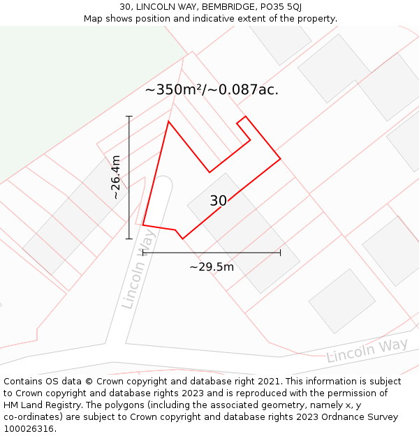 30, LINCOLN WAY, BEMBRIDGE, PO35 5QJ: Plot and title map
