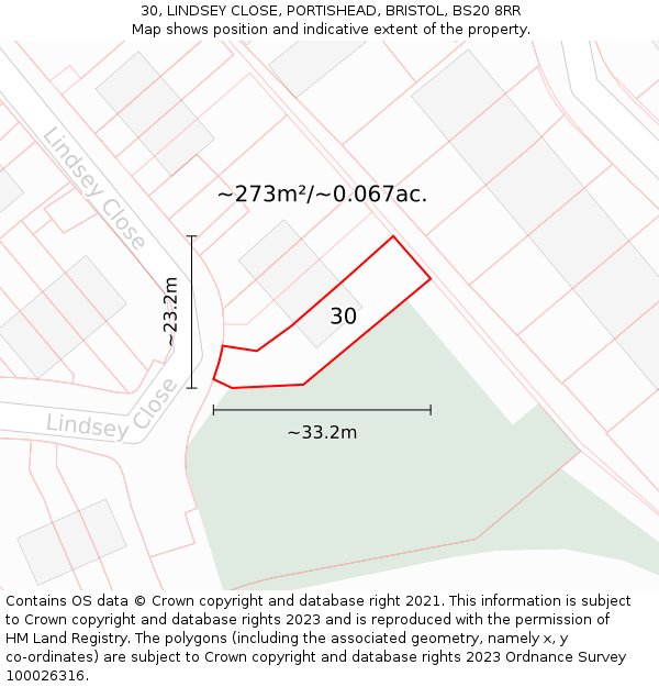 30, LINDSEY CLOSE, PORTISHEAD, BRISTOL, BS20 8RR: Plot and title map