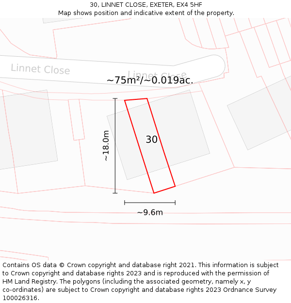 30, LINNET CLOSE, EXETER, EX4 5HF: Plot and title map