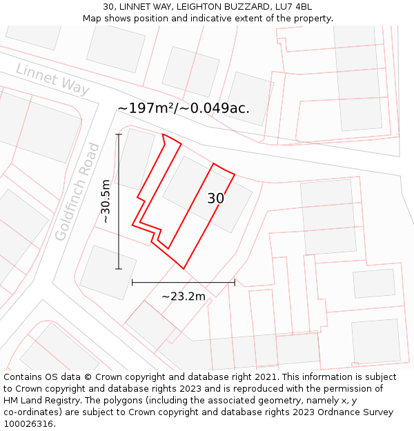 30, LINNET WAY, LEIGHTON BUZZARD, LU7 4BL: Plot and title map
