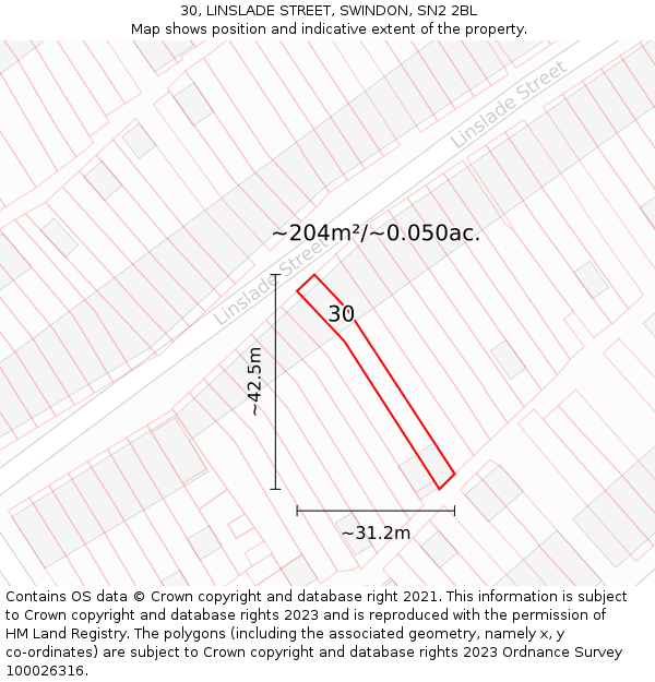 30, LINSLADE STREET, SWINDON, SN2 2BL: Plot and title map