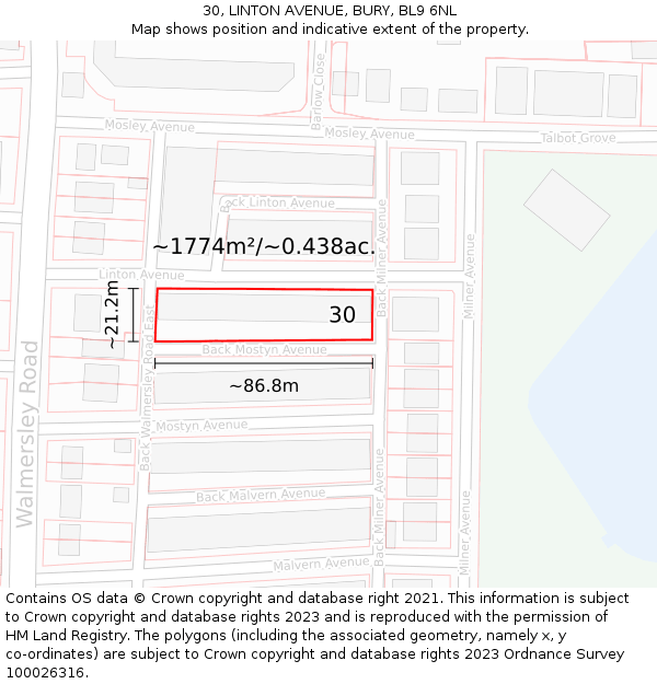 30, LINTON AVENUE, BURY, BL9 6NL: Plot and title map