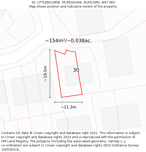 30, LITTLEBOURNE, MURDISHAW, RUNCORN, WA7 6EX: Plot and title map
