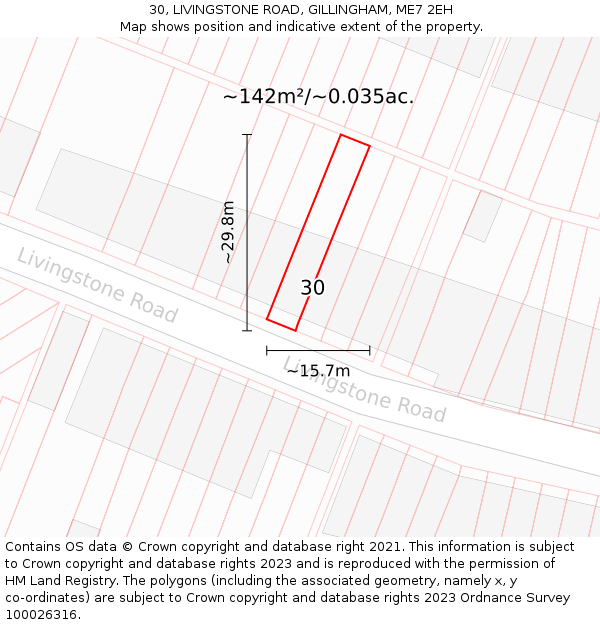30, LIVINGSTONE ROAD, GILLINGHAM, ME7 2EH: Plot and title map