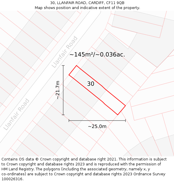 30, LLANFAIR ROAD, CARDIFF, CF11 9QB: Plot and title map