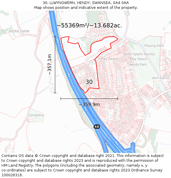 30, LLWYNGWERN, HENDY, SWANSEA, SA4 0AA: Plot and title map