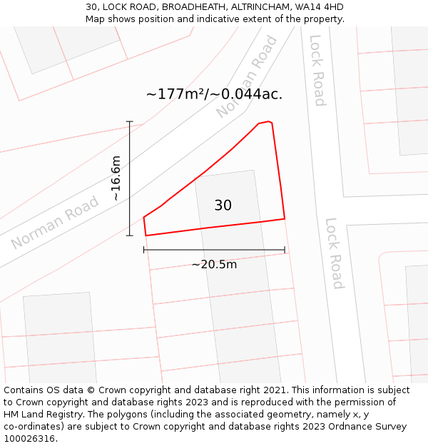 30, LOCK ROAD, BROADHEATH, ALTRINCHAM, WA14 4HD: Plot and title map