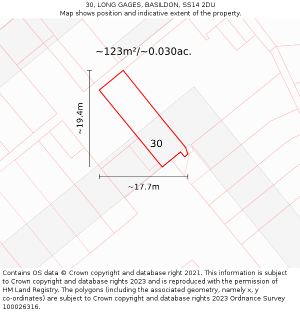30, LONG GAGES, BASILDON, SS14 2DU: Plot and title map