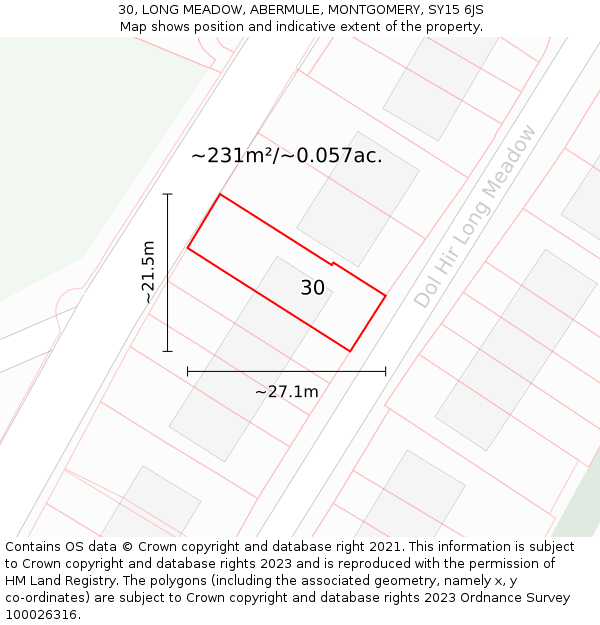 30, LONG MEADOW, ABERMULE, MONTGOMERY, SY15 6JS: Plot and title map