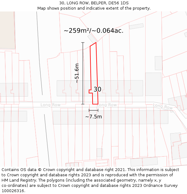 30, LONG ROW, BELPER, DE56 1DS: Plot and title map