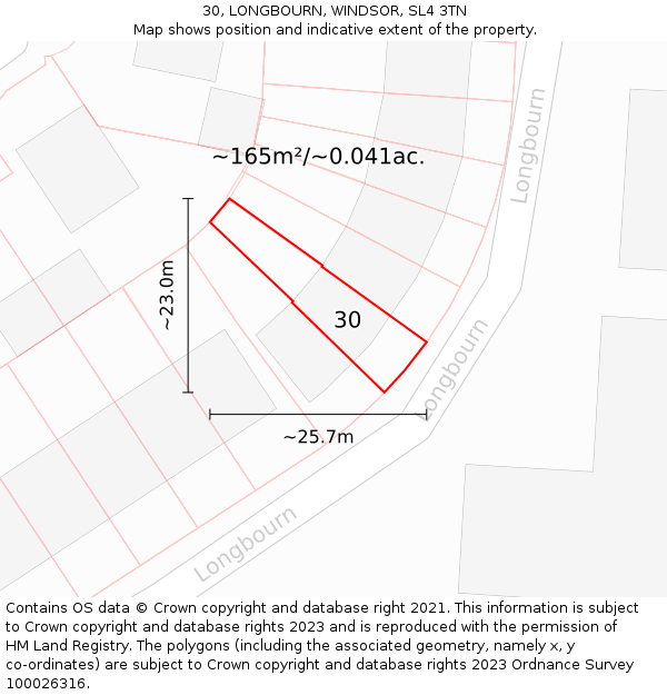 30, LONGBOURN, WINDSOR, SL4 3TN: Plot and title map