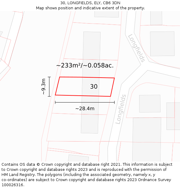30, LONGFIELDS, ELY, CB6 3DN: Plot and title map