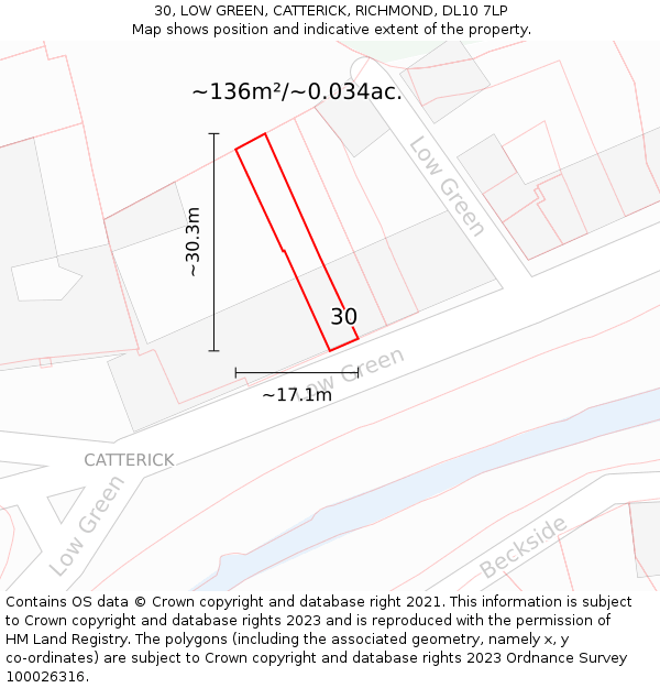 30, LOW GREEN, CATTERICK, RICHMOND, DL10 7LP: Plot and title map