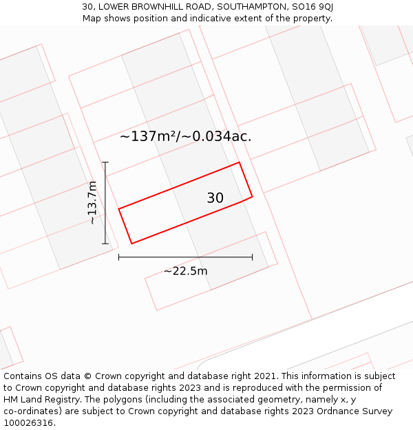 30, LOWER BROWNHILL ROAD, SOUTHAMPTON, SO16 9QJ: Plot and title map