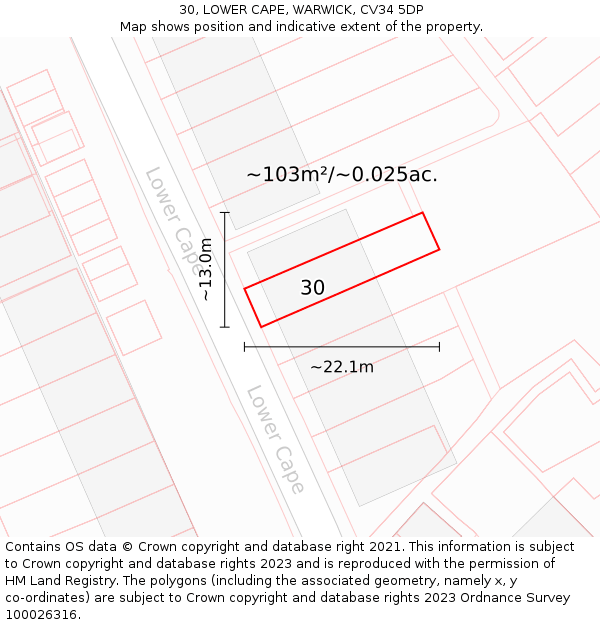 30, LOWER CAPE, WARWICK, CV34 5DP: Plot and title map
