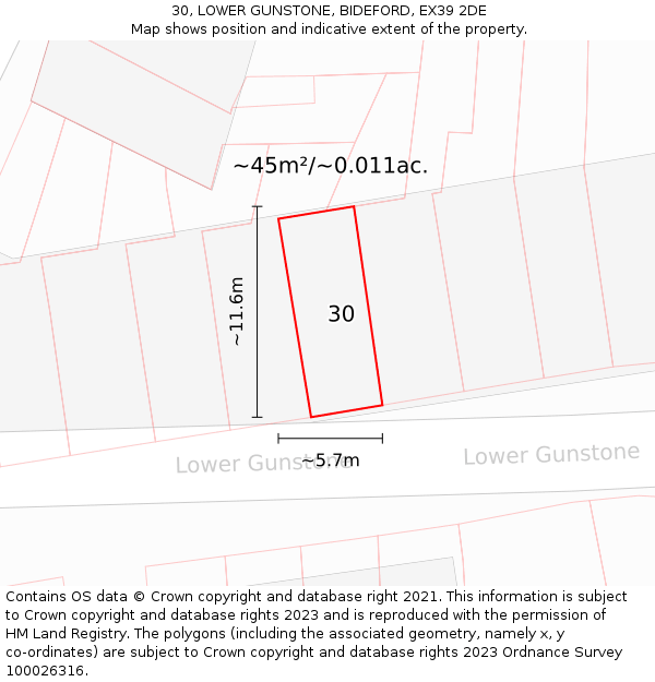 30, LOWER GUNSTONE, BIDEFORD, EX39 2DE: Plot and title map