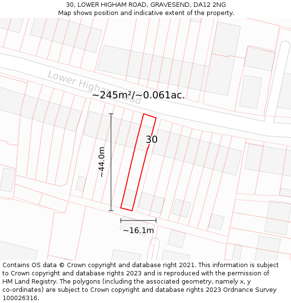 30, LOWER HIGHAM ROAD, GRAVESEND, DA12 2NG: Plot and title map