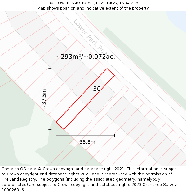 30, LOWER PARK ROAD, HASTINGS, TN34 2LA: Plot and title map