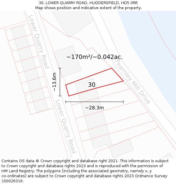 30, LOWER QUARRY ROAD, HUDDERSFIELD, HD5 0RR: Plot and title map