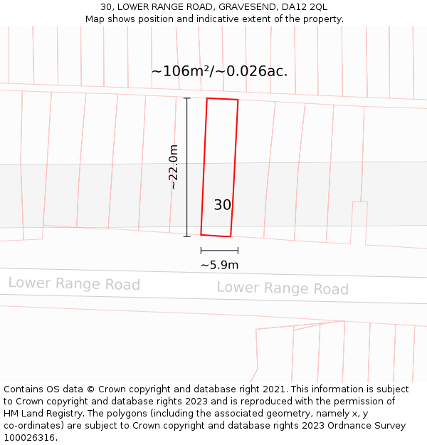 30, LOWER RANGE ROAD, GRAVESEND, DA12 2QL: Plot and title map