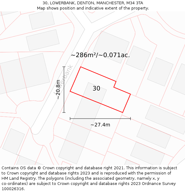 30, LOWERBANK, DENTON, MANCHESTER, M34 3TA: Plot and title map