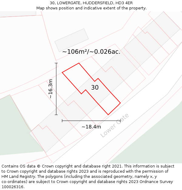 30, LOWERGATE, HUDDERSFIELD, HD3 4ER: Plot and title map