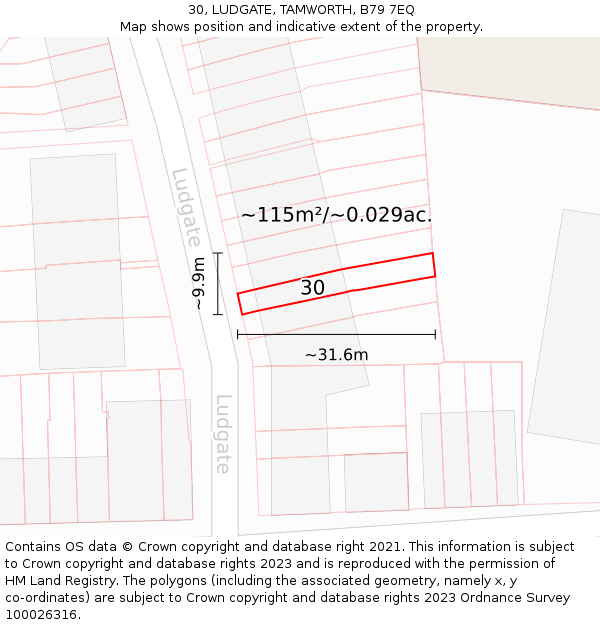 30, LUDGATE, TAMWORTH, B79 7EQ: Plot and title map