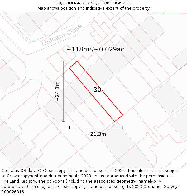 30, LUDHAM CLOSE, ILFORD, IG6 2GH: Plot and title map