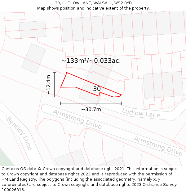 30, LUDLOW LANE, WALSALL, WS2 8YB: Plot and title map