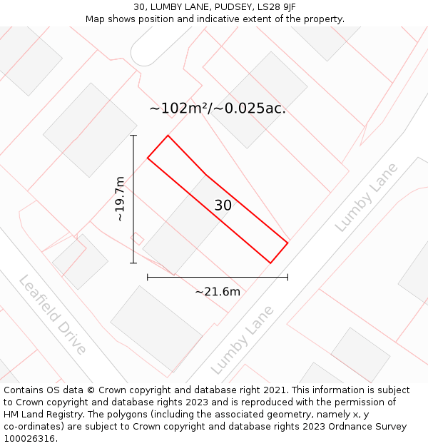30, LUMBY LANE, PUDSEY, LS28 9JF: Plot and title map