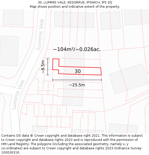 30, LUMMIS VALE, KESGRAVE, IPSWICH, IP5 2FJ: Plot and title map