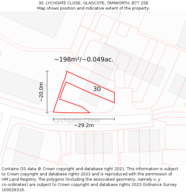 30, LYCHGATE CLOSE, GLASCOTE, TAMWORTH, B77 2SE: Plot and title map