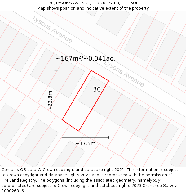 30, LYSONS AVENUE, GLOUCESTER, GL1 5QF: Plot and title map