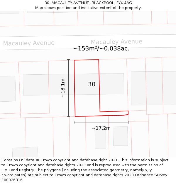 30, MACAULEY AVENUE, BLACKPOOL, FY4 4AG: Plot and title map