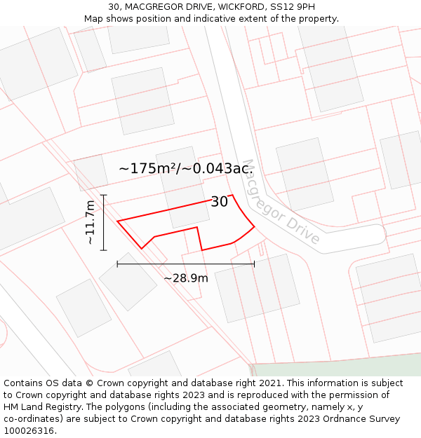 30, MACGREGOR DRIVE, WICKFORD, SS12 9PH: Plot and title map