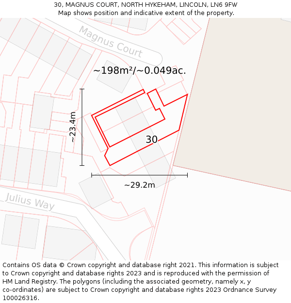 30, MAGNUS COURT, NORTH HYKEHAM, LINCOLN, LN6 9FW: Plot and title map