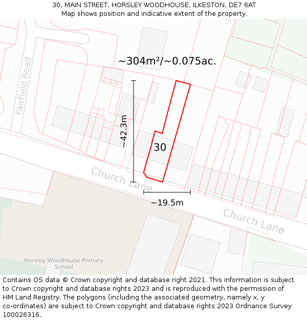 30, MAIN STREET, HORSLEY WOODHOUSE, ILKESTON, DE7 6AT: Plot and title map