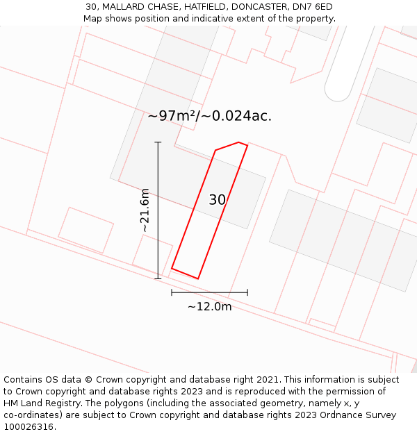 30, MALLARD CHASE, HATFIELD, DONCASTER, DN7 6ED: Plot and title map